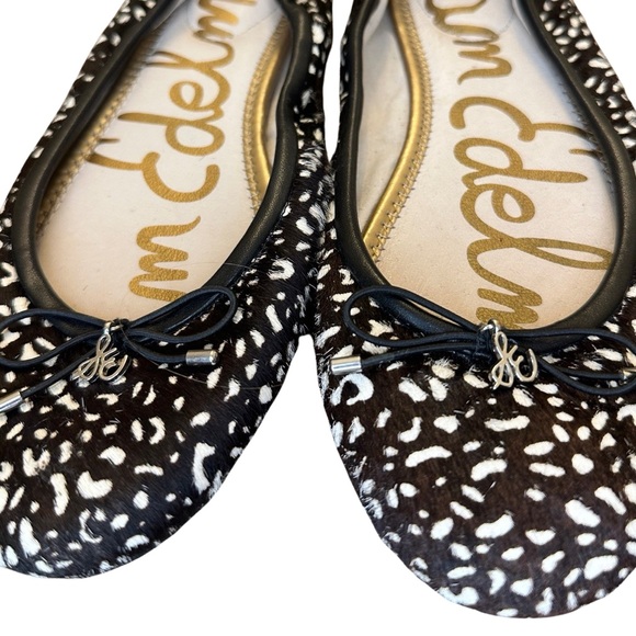 Sam Edelman Women’s Size 8 Black White Real Dyed Calf Fur Leather Ballet Flats - Picture 2 of 5
